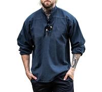 Leonardo Carbone® Mittelalter Hemd Ansbert - Mittelalter Kleidung, Mittelalter Hemd Herren, LARP-Kleidung, Festival Outfit, Karneval Kostüm, Freizeithemden Langarm - 100% Baumwolle Blau 3XL