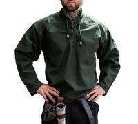 Leonardo Carbone® Mittelalter Hemd Ansbert - Mittelalter Kleidung, Mittelalter Hemd Herren, LARP-Kleidung, Festival Outfit, Karneval Kostüm, Freizeithemden Langarm - 100% Baumwolle Grün XL