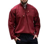 Leonardo Carbone® Mittelalter Hemd Ansbert - Mittelalter Kleidung, Mittelalter Hemd Herren, LARP-Kleidung, Festival Outfit, Karneval Kostüm, Freizeithemden Langarm - 100% Baumwolle Rot M