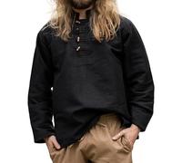 Leonardo Carbone® Mittelalter Hemd Anton - Mittelalter Kleidung, Mittelalter Hemd Herren, LARP-Kleidung, Festival Outfit Herren, Karneval Kostüm, Freizeithemden Langarm - 100% Baumwolle Schwarz 2XL