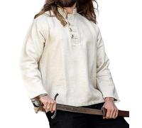 Leonardo Carbone® Mittelalter Hemd Anton - Mittelalter Kleidung, Mittelalter Hemd Herren, LARP-Kleidung, Festival Outfit Herren, Karneval Kostüm, Freizeithemden Langarm - 100% Baumwolle Natur S