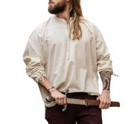 Leonardo Carbone® Mittelalter Hemd Bartholomeus - Mittelalter Kleidung, Mittelalter Hemd Herren, LARP-Kleidung, Festival Outfit Herren, Karneval Kostüm, Freizeithemden Langarm Natur XL