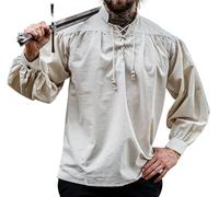 Leonardo Carbone® Mittelalter Hemd Bruno - Mittelalter Kleidung, Mittelalter Hemd Herren, LARP-Kleidung, Festival Outfit Herren, Karneval Kostüm Herren, Freizeithemden Langarm Natur 3XL