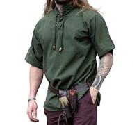 Leonardo Carbone® Mittelalter Hemd Eric - Mittelalter Kleidung, LARP-Kleidung, Festival Outfit Herren, Karneval Kostüm, Freizeithemden Kurzarm - 100% Baumwolle Grün XL