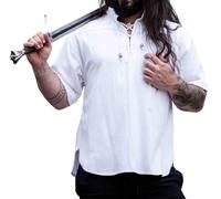Leonardo Carbone® Mittelalter Hemd Eric - Mittelalter Kleidung, Mittelalter Hemd Herren, LARP-Kleidung, Festival Outfit Herren, Karneval Kostüm, Freizeithemden Kurzarm - 100% Baumwolle Weiß XL