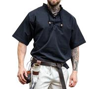 Leonardo Carbone® Mittelalter Hemd Eric - Mittelalter Kleidung, Mittelalter Hemd Herren, LARP-Kleidung, Festival Outfit Herren, Karneval Kostüm, Freizeithemden Kurzarm - 100% Baumwolle Schwarz XL