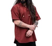 Leonardo Carbone® Mittelalter Hemd Eric - Mittelalter Kleidung, Mittelalter Hemd Herren, LARP-Kleidung, Festival Outfit Herren, Karneval Kostüm, Freizeithemden Kurzarm - 100% Baumwolle Rot 3XL