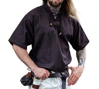Leonardo Carbone® Mittelalter Hemd Eric - Mittelalter Kleidung, Mittelalter Hemd Herren, LARP-Kleidung, Festival Outfit Herren, Karneval Kostüm, Freizeithemden Kurzarm - 100% Baumwolle Braun XL
