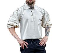 Leonardo Carbone® Mittelalter Hemd Ferdinand - Mittelalter Kleidung Herren, Mittelalter Hemd, LARP-Kleidung, Festival Outfit Herren, Karneval Kostüm, Freizeithemden Langarm - 100% Baumwolle Natur L