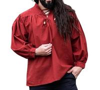 Leonardo Carbone® Mittelalter Hemd Friedrich - Herren LARP-Kleidung, Festival Outfit, Karneval Kostüm, Freizeithemd Langarm Rot M
