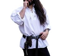Leonardo Carbone® Mittelalter Hemd Friedrich - Kleidung, LARP, Festival Outfit, Karneval Kostüm, Freizeithemd Langarm Weiß 2XL