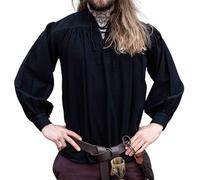 Leonardo Carbone® Mittelalter Hemd Friedrich - Mittelalter Kleidung, LARP-Kleidung, Festival Outfit, Karneval Kostüm, Freizeithemd Langarm Schwarz 2XL