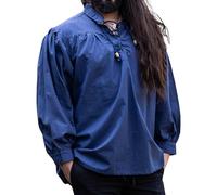 Leonardo Carbone® Mittelalter Hemd Friedrich - Mittelalter Kleidung, Mittelalter Hemd Herren, LARP-Kleidung, Festival Outfit Herren, Karneval Kostüm Herren, Freizeithemden Langarm Blau L