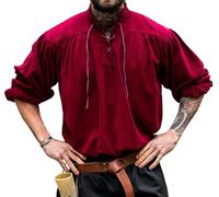 Leonardo Carbone® Mittelalter Hemd Friedrich - Mittelalter Kleidung, Mittelalter Hemd Herren, LARP-Kleidung, Festival Outfit Herren, Karneval Kostüm Herren, Freizeithemden Langarm Weinrot S