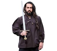 Leonardo Carbone® Mittelalter Hemd Friedrich - Mittelalter Kleidung, Mittelalter Hemd Herren, LARP-Kleidung, Festival Outfit Herren, Karneval Kostüm Herren, Freizeithemden Langarm Braun 2XL