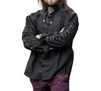 Leonardo Carbone® Mittelalter Hemd Gustavo - Mittelalter Kleidung Herren, Mittelalter Hemd, LARP-Kleidung, Festival Outfit Herren, Karneval Kostüm, Freizeithemden Langarm - 100% Baumwolle Schwarz 2XL