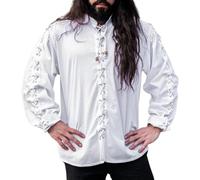 Leonardo Carbone® Mittelalter Hemd Gustavo - Mittelalter Kleidung Herren, Mittelalter Hemd, LARP-Kleidung, Festival Outfit Herren, Karneval Kostüm, Freizeithemden Langarm - 100% Baumwolle Weiß 2XL