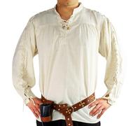 Leonardo Carbone® Mittelalter Hemd Julius mit Ärmelschnürung - Mittelalter Kleidung, Mittelalter Hemd Herren, LARP-Kleidung, Festival Outfit, Karneval Kostüm, Freizeithemden Langarm Natur L