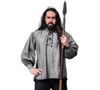 Leonardo Carbone® Mittelalter Hemd Leopold - Mittelalter Kleidung Herren, Mittelalter Hemd, LARP-Kleidung, Festival Outfit, Karneval Kostüm, Freizeithemden Langarm - 100% Baumwolle Grau 3XL