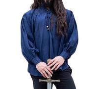Leonardo Carbone® Mittelalter Hemd Leopold - Mittelalter Kleidung Herren, Mittelalter Hemd, LARP-Kleidung, Festival Outfit, Karneval Kostüm, Freizeithemden Langarm - 100% Baumwolle Blau XL