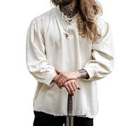 Leonardo Carbone® Mittelalter Hemd Leopold - Mittelalter Kleidung Herren, Mittelalter Hemd, LARP-Kleidung, Festival Outfit, Karneval Kostüm, Freizeithemden Langarm - 100% Baumwolle Natur XL
