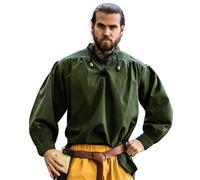 Leonardo Carbone® Mittelalter Hemd Ludwig - Mittelalter Kleidung, Mittelalter Hemd Herren, LARP-Kleidung, Festival Outfit Herren, Karneval Kostüm, Freizeithemden Langarm - 100% Baumwolle Grün 2XL