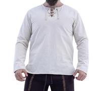 Leonardo Carbone® Mittelalter Hemd Otto - Mittelalter Kleidung, Mittelalter Hemd Herren, LARP-Kleidung, Festival Outfit Herren, Karneval Kostüm, Freizeithemden Langarm - 100% Baumwolle Natur L