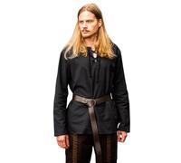 Leonardo Carbone® Mittelalter Hemd Otto - Mittelalter Kleidung, Mittelalter Hemd Herren, LARP-Kleidung, Festival Outfit Herren, Karneval Kostüm, Freizeithemden Langarm - 100% Baumwolle Schwarz XL