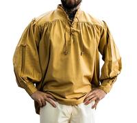 Leonardo Carbone® Mittelalter Hemd Yven - Mittelalter Kleidung, Mittelalter Hemd Herren, LARP-Kleidung, Festival Outfit Herren, Karneval Kostüm, Freizeithemden Langarm - 100% Baumwolle Honig XL