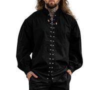 Leonardo Carbone® Mittelalter Schnürhemd Dagwin - Mittelalter Kleidung Herren, Mittelalter Hemd, LARP-Kleidung, Festival Outfit Herren, Karneval Kostüm Herren, Freizeithemden Langarm Schwarz 3XL