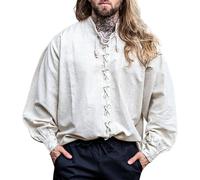 Leonardo Carbone® Mittelalter Schnürhemd Dagwin - Mittelalter Kleidung Herren, Mittelalter Hemd, LARP-Kleidung, Festival Outfit Herren, Karneval Kostüm Herren, Freizeithemden Langarm Natur 2XL