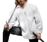 Leonardo Carbone® Piratenhemd Artur mit Kragen - Mittelalter Kleidung, Mittelalter Hemd Herren, LARP-Kleidung, Festival Outfit Herren, Piratenkostüm, Freizeithemden Langarm Weiß 3XL