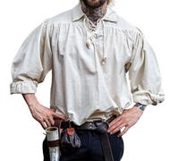 Leonardo Carbone® Piratenhemd Artur mit Kragen - Mittelalter Kleidung, Mittelalter Hemd Herren, LARP-Kleidung, Festival Outfit Herren, Piratenkostüm, Freizeithemden Langarm Natur 3XL