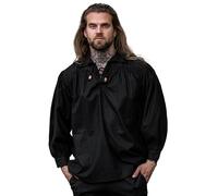 Leonardo Carbone® Piratenhemd Artur mit Kragen - Mittelalter Kleidung, Mittelalter Hemd Herren, LARP-Kleidung, Festival Outfit Herren, Piratenkostüm, Freizeithemden Langarm Schwarz M