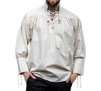Leonardo Carbone® Piratenhemd Claude - Mittelalter Kleidung, Mittelalter Hemd Herren, LARP-Kleidung, Festival Outfit Herren, Piratenkostüm, Freizeithemden Langarm - 100% Baumwolle Natur L