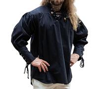 Leonardo Carbone® Piratenhemd Claude - Mittelalter Kleidung, Mittelalter Hemd Herren, LARP-Kleidung, Festival Outfit Herren, Piratenkostüm, Freizeithemden Langarm - 100% Baumwolle Schwarz 2XL
