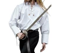 Leonardo Carbone® Piratenhemd Claude - Mittelalter Kleidung, Mittelalter Hemd Herren, LARP-Kleidung, Festival Outfit Herren, Piratenkostüm, Freizeithemden Langarm - 100% Baumwolle Weiß 3XL