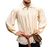 Leonardo Carbone® Piratenhemd James mit Kragen - Mittelalter Kleidung, Mittelalter Hemd Herren, LARP-Kleidung, Festival Outfit Herren, Piratenkostüm, Freizeithemden Langarm - 100% Baumwolle Natur M