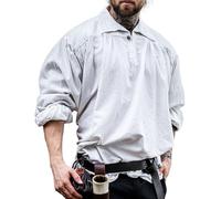 Leonardo Carbone® Piratenhemd James mit Kragen - Mittelalter Kleidung, Mittelalter Hemd Herren, LARP-Kleidung, Festival Outfit Herren, Piratenkostüm, Freizeithemden Langarm - 100% Baumwolle Weiß 3XL