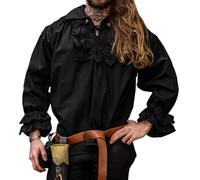 LEONARDO CARBONE® Piratenhemd Vampirhemd Dracula mit Rüschen - Mittelalter Kleidung, Mittelalter Hemd Herren, LARP-Kleidung, Festival Outfit, Piratenkostüm, Freizeithemden - 100% Baumwolle Schwarz 3XL