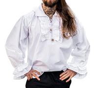 Leonardo Carbone® Piratenhemd Vampirhemd Dracula mit Rüschen - Mittelalter Kleidung, Mittelalter Hemd Herren, LARP-Kleidung, Festival Outfit, Piratenkostüm, Freizeithemden - 100% Baumwolle Weiß XL