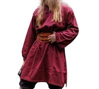 Leonardo Carbone® Tunika mit Bordüre Halvor - Mittelalter Kleidung Herren, Mittelalter Hemd, Freizeithemden Langarm, Karneval Kostüm, Wikinger Tunika, LARP Kleidung - 100% Baumwolle Rot M
