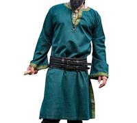 Leonardo Carbone® Tunika mit Bordüre Halvor - Mittelalter Kleidung Herren, Mittelalter Hemd, Freizeithemden Langarm, Karneval Kostüm, Wikinger Tunika, LARP Kleidung - 100% Baumwolle Grün M