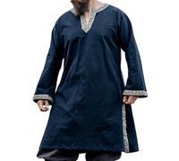 Leonardo Carbone® Tunika mit Bordüre Halvor - Mittelalter Kleidung Herren, Mittelalter Hemd, Freizeithemden Langarm, Karneval Kostüm, Wikinger Tunika, LARP Kleidung - 100% Baumwolle Schwarz XXL