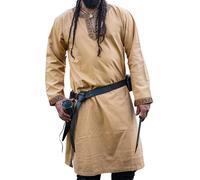 Leonardo Carbone® Tunika mit Bordüre Halvor - Mittelalter Kleidung Herren, Mittelalter Hemd, Freizeithemden Langarm, Karneval Kostüm, Wikinger Tunika, LARP Kleidung - 100% Baumwolle Honigbraun L