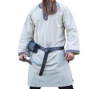 Leonardo Carbone® Tunika mit Bordüre Halvor - Mittelalter Kleidung Herren, Mittelalter Hemd, Freizeithemden Langarm, Karneval Kostüm, Wikinger Tunika, LARP Kleidung - 100% Baumwolle Natur XL