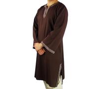 Leonardo Carbone® Tunika mit Bordüre Halvor - Mittelalter Kleidung Herren, Mittelalter Hemd, Freizeithemden Langarm, Karneval Kostüm, Wikinger Tunika, LARP Kleidung - 100% Baumwolle Dunkelbraun L