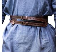 Leonardo Carbone® Unisex Wikinger Leder Doppelgürtel Ubbe - Ledergürtel Herren, Wikinger Kleidung Herren, Gürtel Damen, LARP-Kleidung, Karneval, Cosplay, Hobbit Kostüm - 100% Echtleder Dunkelbraun