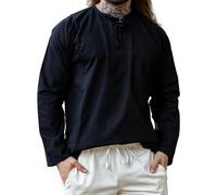 Leonardo Carbone® Weiches Bauernhemd Felix - Mittelalter Kleidung, Mittelalter Hemd Herren, LARP-Kleidung, Festival Outfit Herren, Karneval Kostüm, Freizeithemden Langarm - 100% Baumwolle Schwarz 3XL