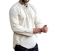 Leonardo Carbone® Weiches Bauernhemd Felix - Mittelalter Kleidung, Mittelalter Hemd Herren, LARP-Kleidung, Festival Outfit Herren, Karneval Kostüm, Freizeithemden Langarm - 100% Baumwolle Natur S